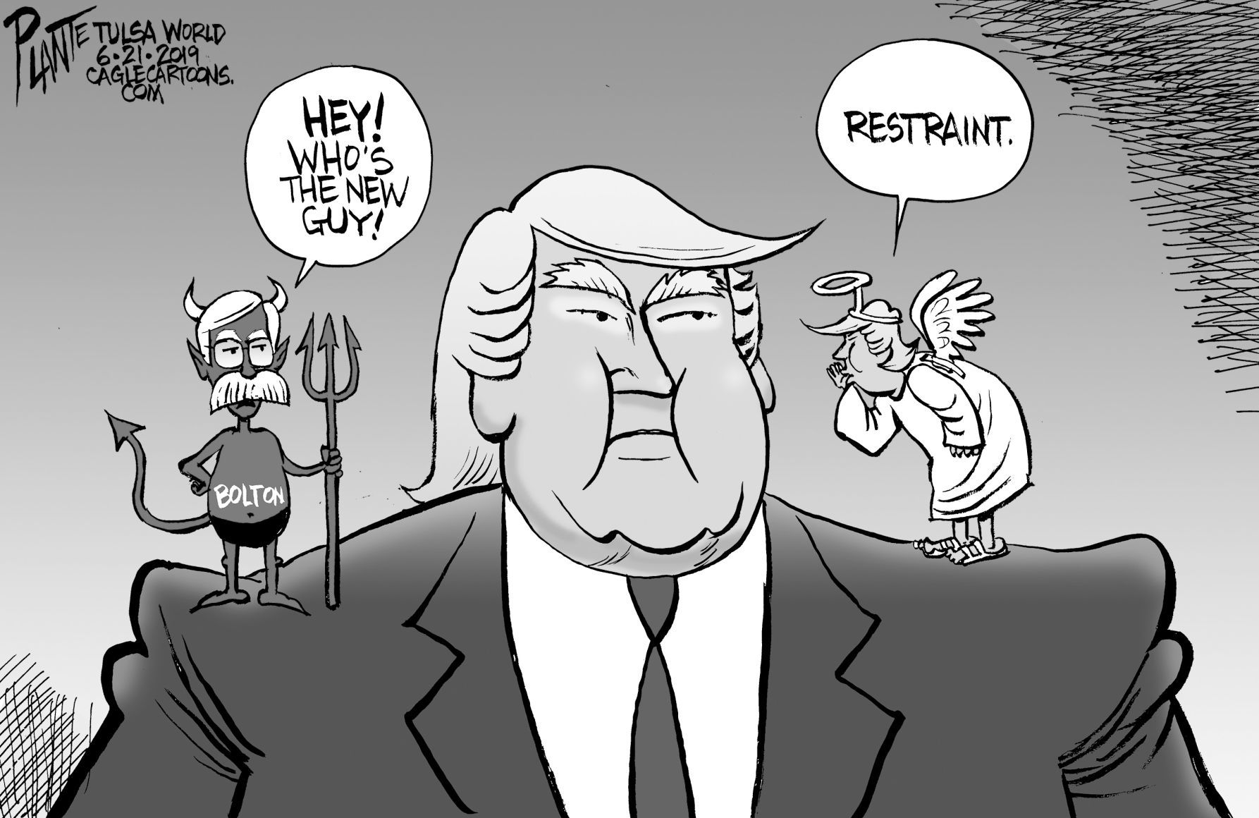 Bruce Plante Cartoon: Trump and his shoulders